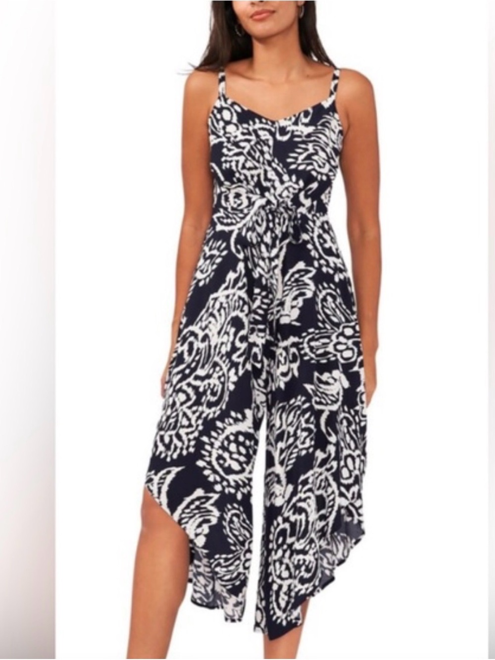 1. State black  & White Printed Spaghetti-Strap Jumpsuit